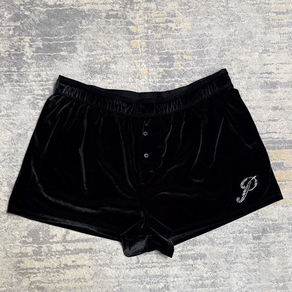 PINK Victoria's Secret Black Velvet Pajama Shorts M